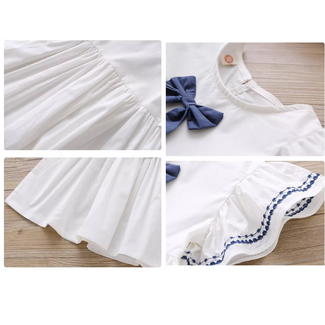 Girls' White Flutter-sleeve dress