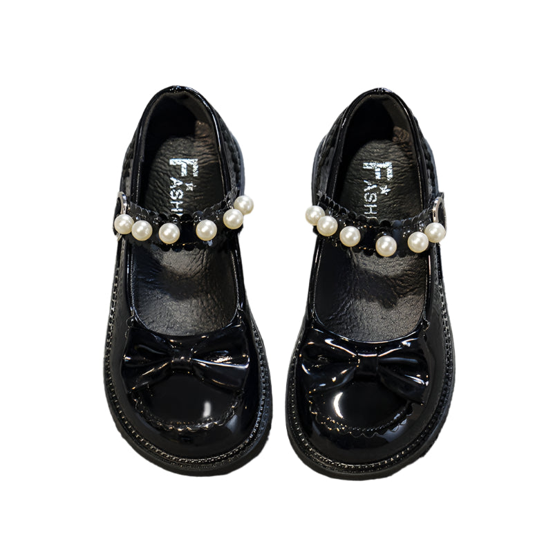 Girls' Elegant Pearl-strap dress shoes (Black)