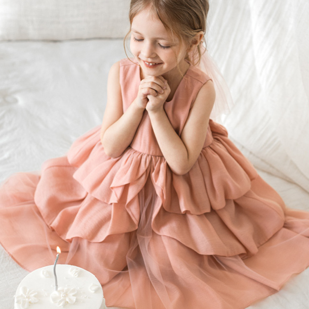 Girls’ Tiered Ruff Princess Dress Set – Elegant Sleeveless Tulle Dress for Toddlers & Kids