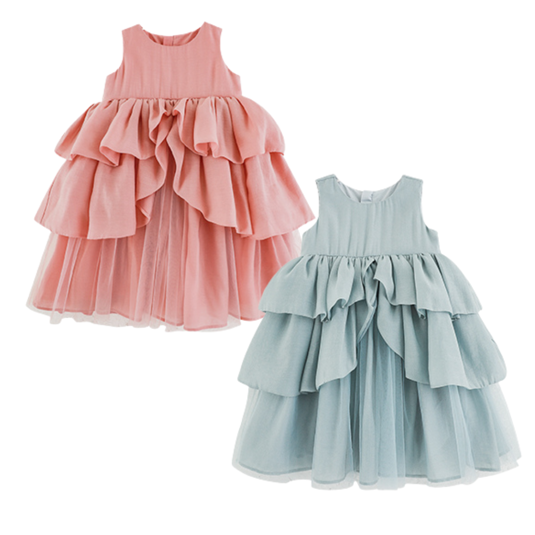 Girls’ Tiered Ruff Princess Dress Set – Elegant Sleeveless Tulle Dress for Toddlers & Kids