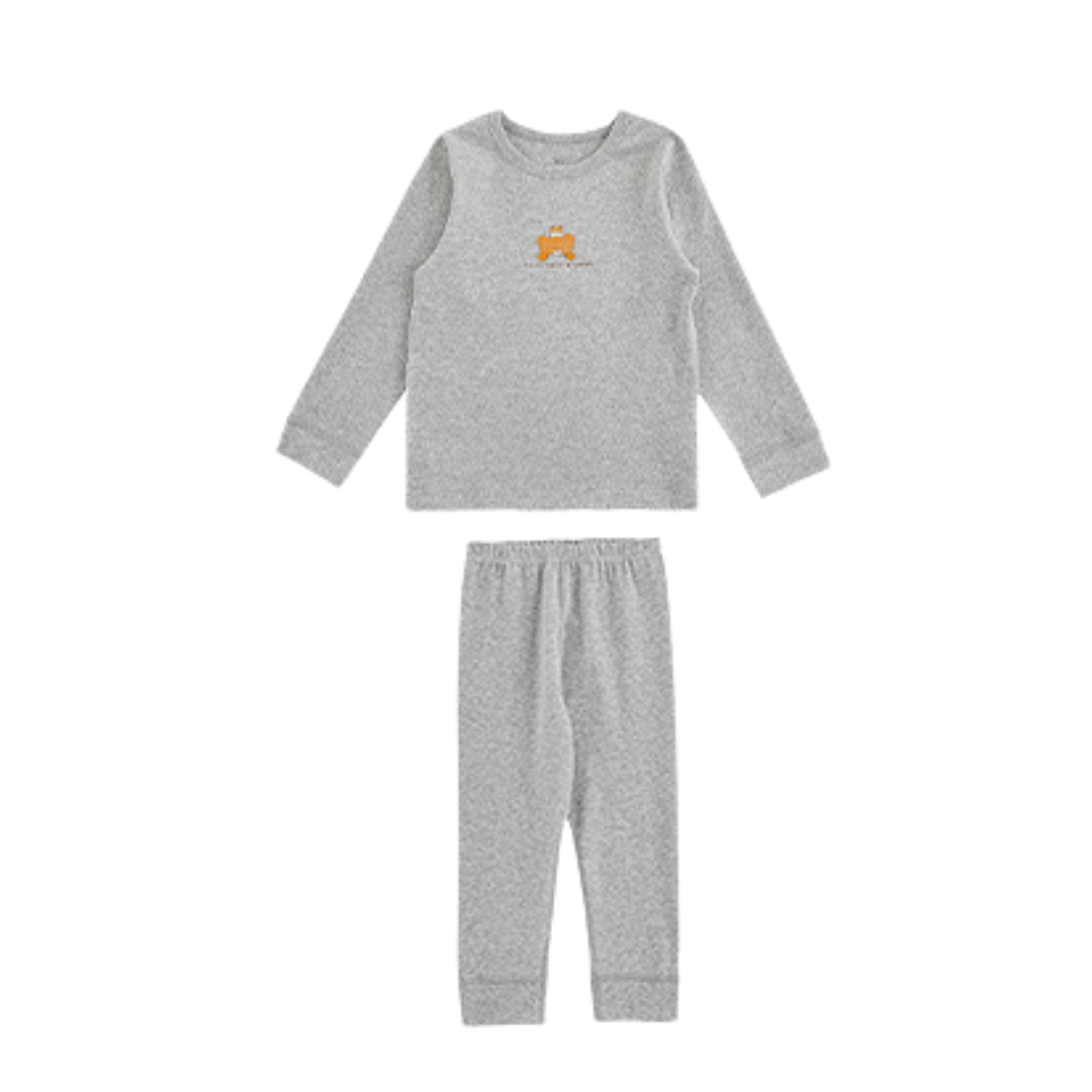Girls' Soft Cotton Pajama Set with Matching Unicorn Sleep Cap - Grey Sleepwear Set, Comfortable Long Sleeve Top, Pants and Bonnet