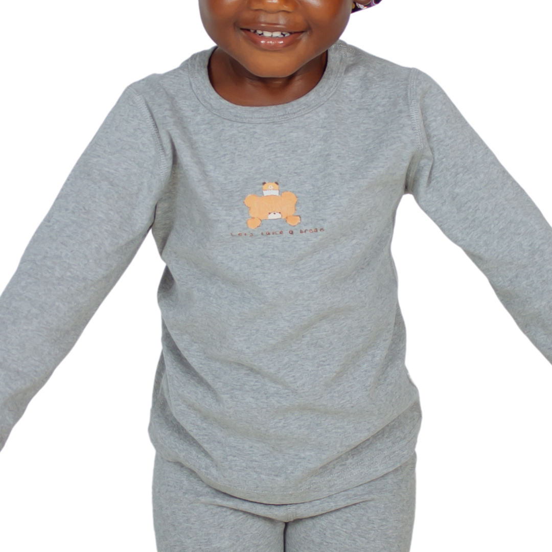 Girls' Soft Cotton Pajama Set with Matching Unicorn Sleep Cap - Grey Sleepwear Set, Comfortable Long Sleeve Top, Pants and Bonnet