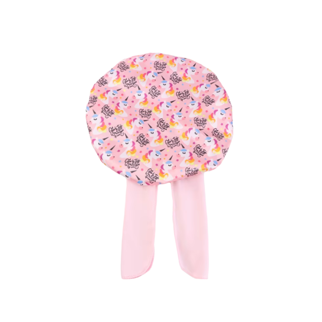 Girls' Soft Cotton Pajama Set with Matching Unicorn Sleep Cap - Pink Sleepwear Set, Comfortable Long Sleeve Top, Pants and Bonnet