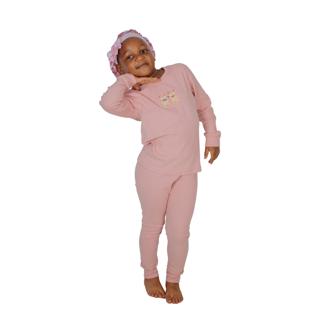 Girls' Soft Cotton Pajama Set with Matching Unicorn Sleep Cap - Pink Sleepwear Set, Comfortable Long Sleeve Top, Pants and Bonnet