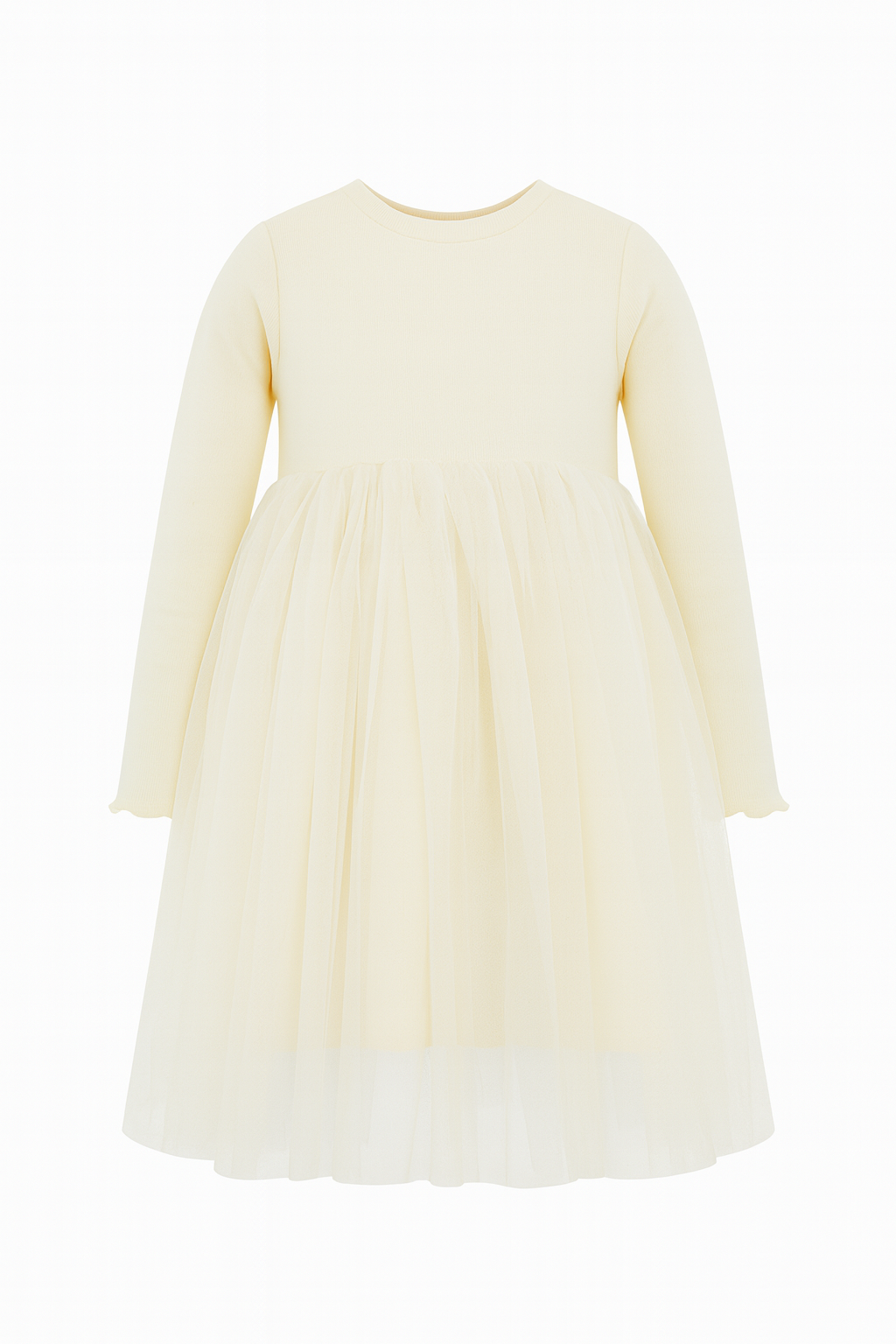 Long-sleeve Beige Tulle Dress for girls