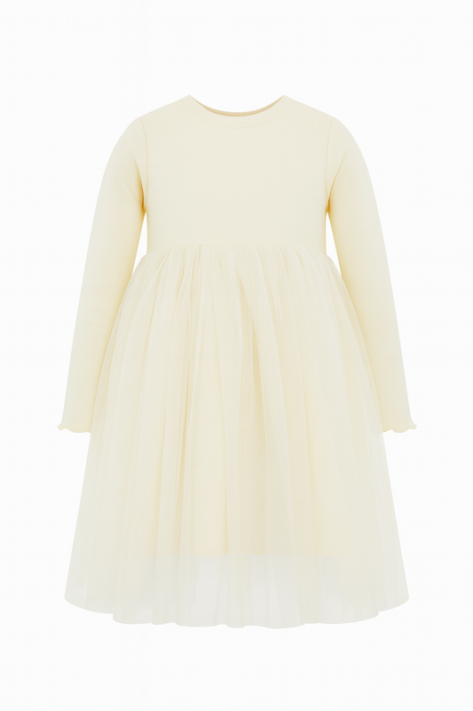 Long-sleeve Beige Tulle Dress for girls