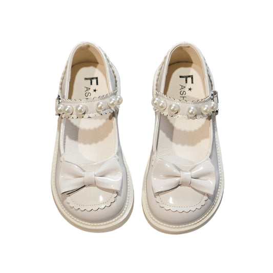 Girls' Elegant Pearl-strap dress shoes (White)